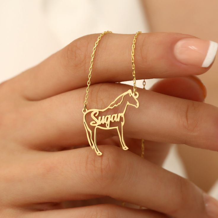 Horse Name Necklace, Horse Necklace for Woman, Personalized Equine Necklace, Elegant Silver Horse Necklace, Horse Memorial Necklace * Material: 925 Sterling Silver * Finish: Sterling Silver ∙ * Material:14k Solid Gold Finish: 585 14k Gold * All our work is custom made by hand with Love and Care in our workshop ♥ - A personal gift for Christmas, Birthday, Mother's Day, Valentine's Day etc. DELIVERY We can give you estimated times for some locations: USA East Coast : 5-8 business days USA West Coa Personalized Pendant Necklace With Lobster Clasp, Cricut Jewelry, Equine Jewelry, Horse Memorial, Horse Necklace, Silver Horse, Necklace Elegant, Memorial Necklace, Name Necklace