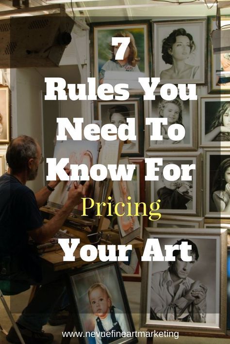 a man sitting at a table in front of pictures with the words 7 rules you need to know for pricing your art