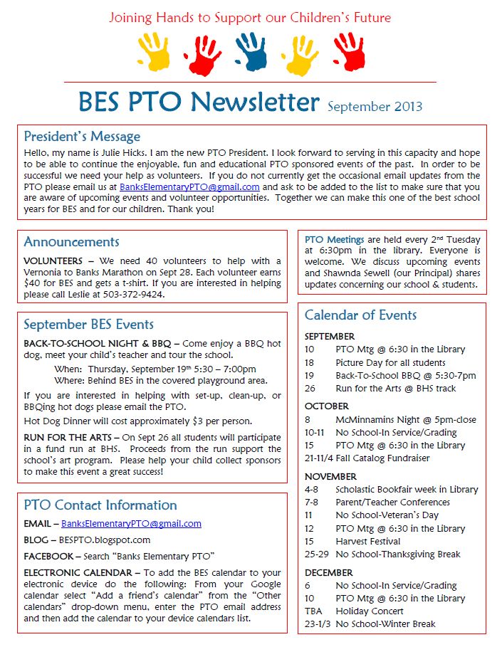 the bes pto news letter