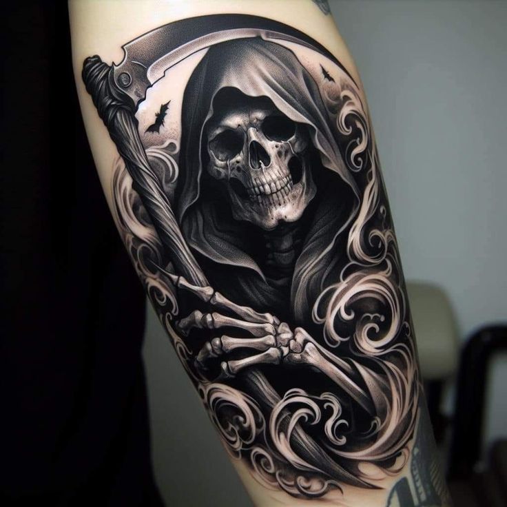 Eagle Chest Tattoo, Arm Tattoos For Guys Forearm, Warrior Tattoo Sleeve, Best Neck Tattoos, Grim Reaper Tattoo, Knight Tattoo, Reaper Tattoo, Skull Sleeve Tattoos, Skull Sleeve