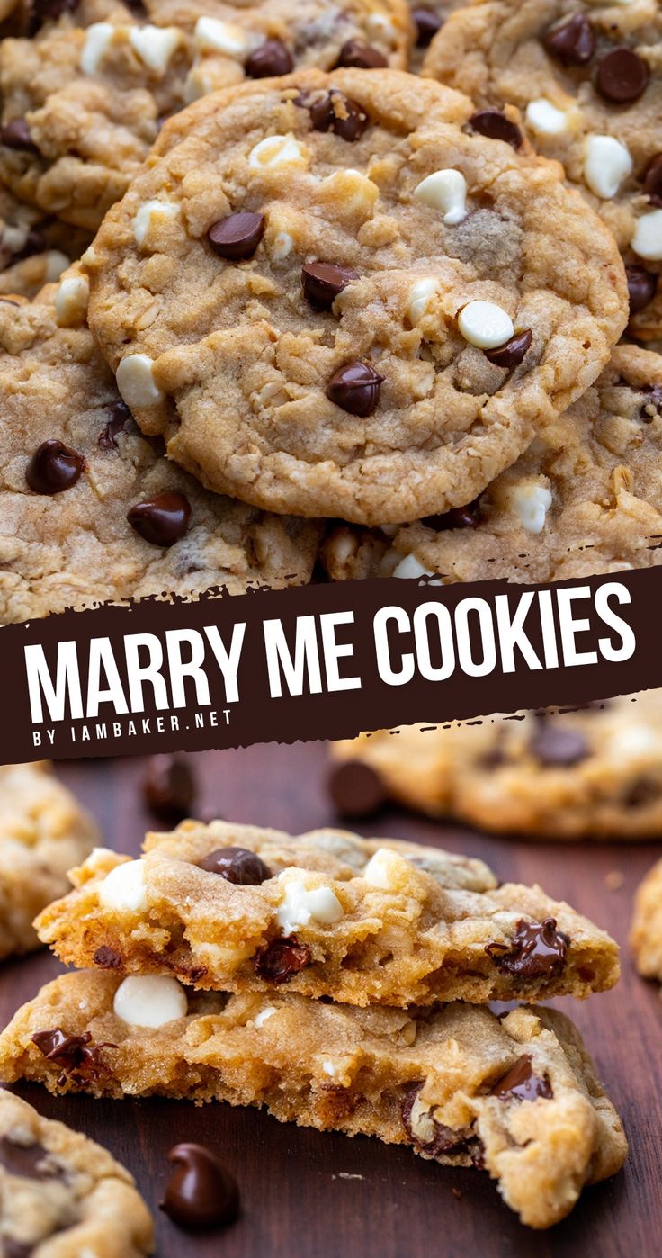 A pile of marry me cookies and a broken marry me cookie, with both pieces stacked and placed on a wooden surface. Marry Me Cookies, Chocolate Cookie Recipes, Best Cookie Recipes, Fun Baking Recipes, Baking Sweets, Easy Baking Recipes, Yummy Sweets, Cookies Recipes Christmas, Eat Dessert