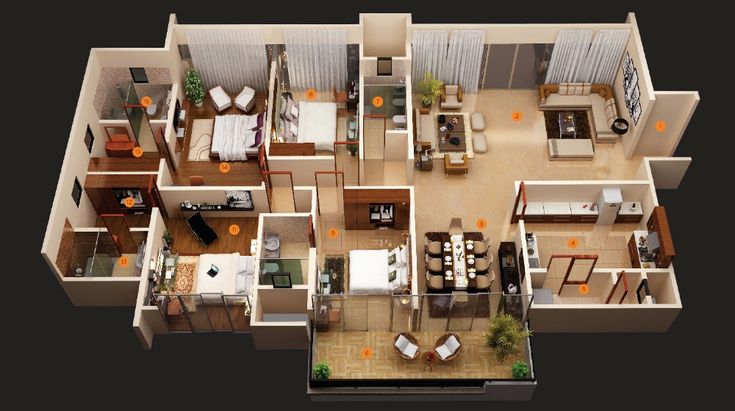 Four Bedroom House Plans | Acha Homes Four Bedroom House Plans, Reka Bentuk Bilik Tidur, 4 Bedroom House Designs, 3d House Plans, 4 Bedroom Apartments, 6 Bedroom House, 4 Bedroom House Plans, Apartment Floor Plans, Simple House Design