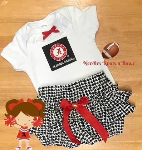 Alabama Crimson Tide Girls Outfit, Baby Girl Football Outfit – Needles Knots n Bows Girls Football Outfit, Football Season Outfits, College Football Outfits, Football Outfit, Sports Team Apparel, Crimson Tide Fans, Girls Football, Girls Coming Home Outfit, Cheerleading Outfits