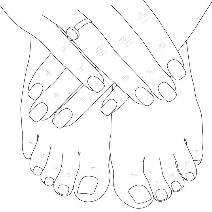 two hands holding each other with their fingers on top of one another's feet