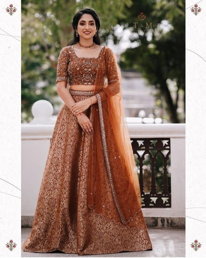 https://youtu.be/BDJqHGarNUo Simple Engagement Lehenga For Bride, Wedding Function Dress For Women, Engagement Lehenga Indian Simple, Kerala Lehenga Designs, Kerala Style Engagement Dress, Simple Engagement Looks For Indian Bride, Betrothal Dress, Engagement Gowns Indian, Reception Dress Indian