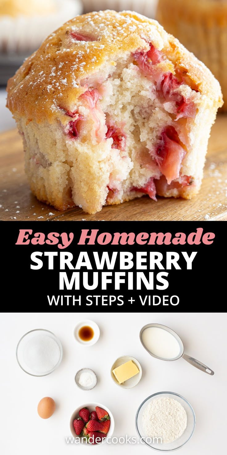 easy homemade strawberry muffins with steps and video