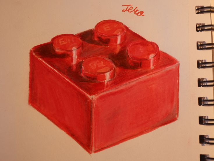 a pencil drawing of a red lego block