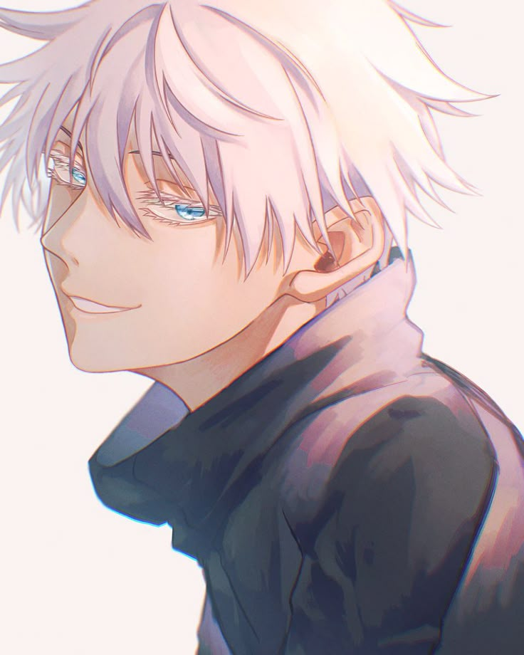 an anime character with white hair and blue eyes