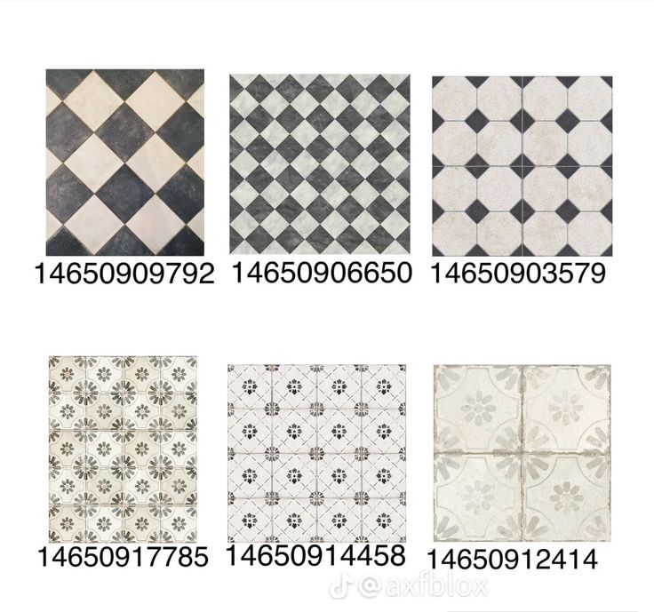 four different types of tiles with numbers and designs on them, all in black and white