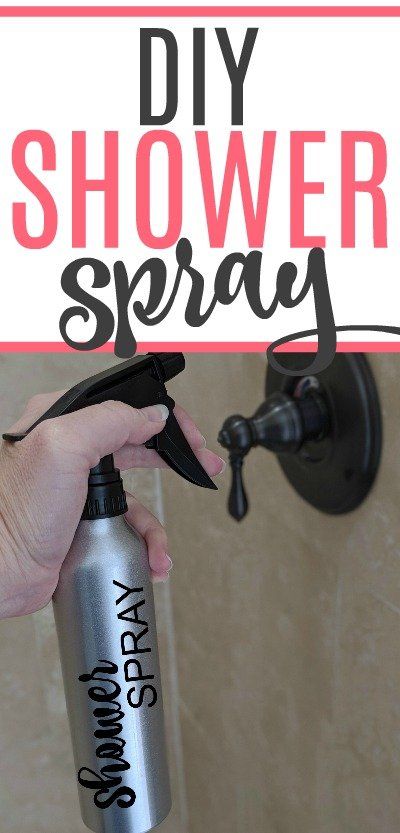 a hand is holding a spray bottle with the words diy shower spray on it