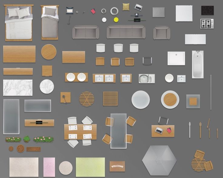 a variety of objects are arranged on a gray background