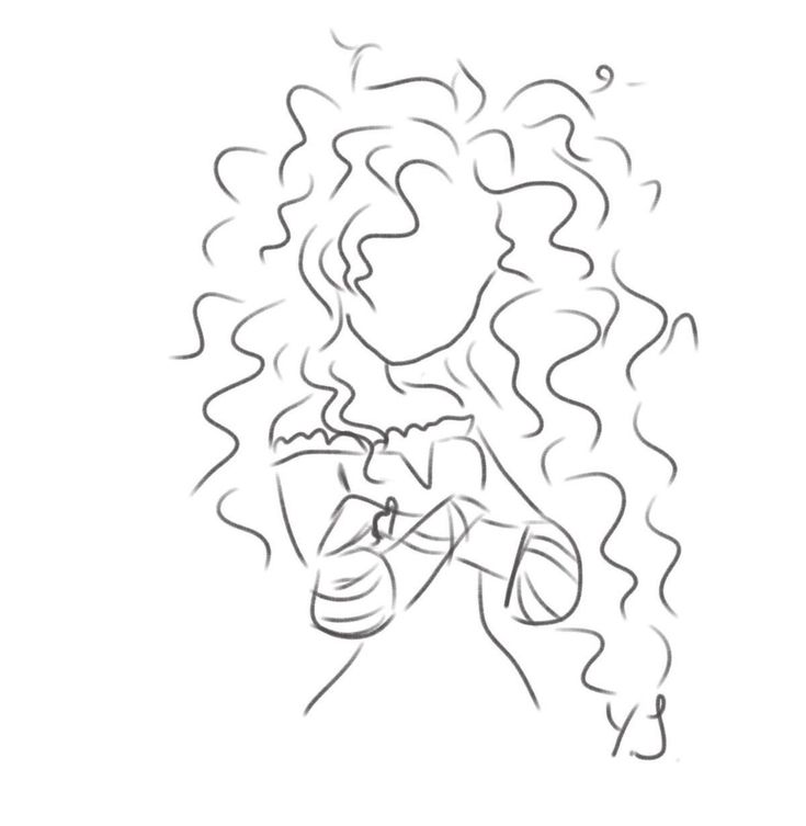 a drawing of a woman with curly hair