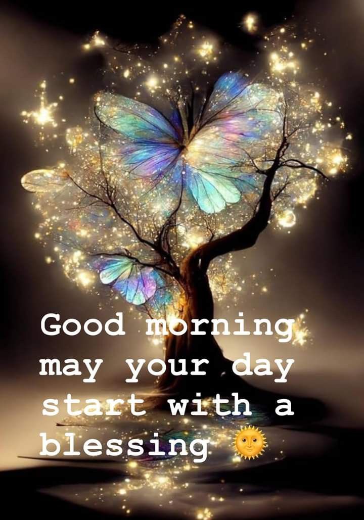 a tree with butterflies on it and the words good morning may your day start with a blessing