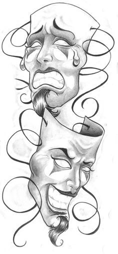 a drawing of two faces with hair blowing in the wind and one has a mustache on his head