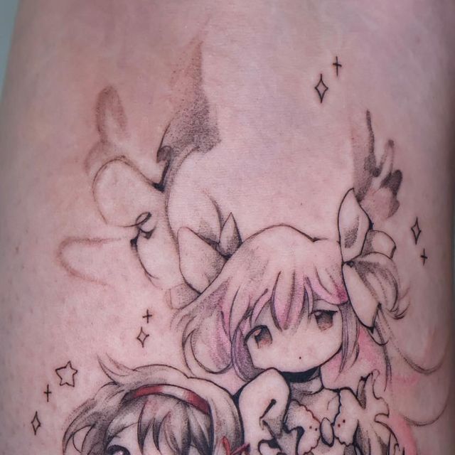 kait tattoo on Instagram: "thank you mia 🖤💗 . . . #tattoo #cutetattoo #illustration #animetattoo #madokamagica" Miku Tattoo, Madoka Magica Tattoo, Doll Tattoo, Cute Anime Profile Pictures, Anime Profile, Madoka Magica, Anime Tattoos, Piercing Tattoo, Magical Girl