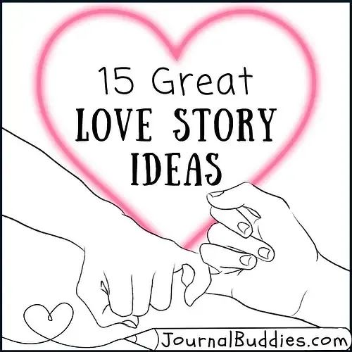 two hands holding each other in front of a heart with the words 15 great love story ideas