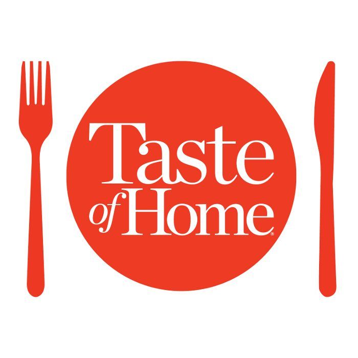 the taste of home logo with a fork, knife and spoon in front of it