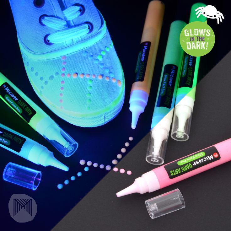 glow in the dark markers, pens and shoes