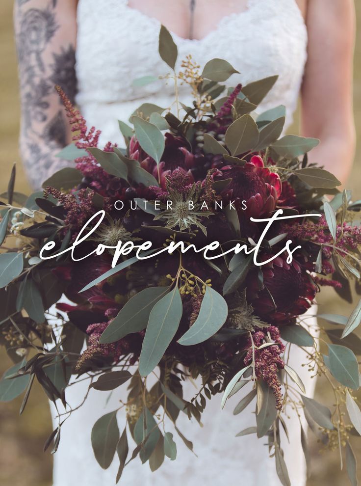 a bride holding a bouquet with flowers and greenery on it that says, oleerbanks engagements