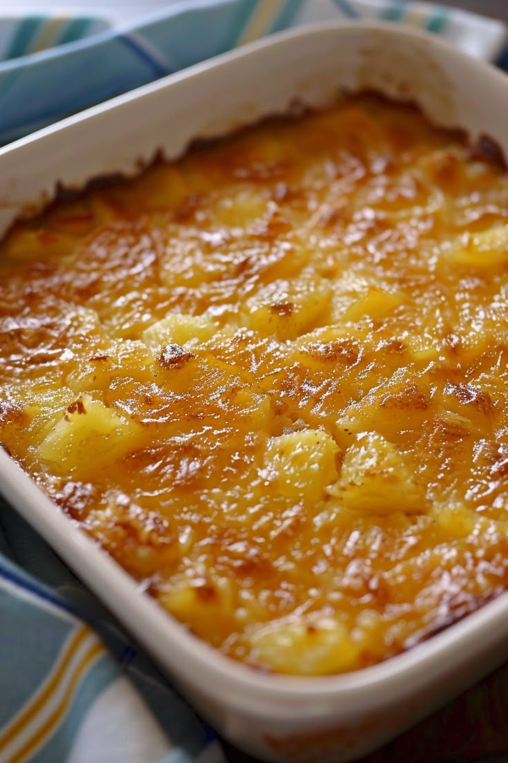 a casserole dish with pineapple in it