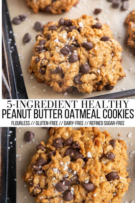 three ingredient healthy peanut butter oatmeal cookies