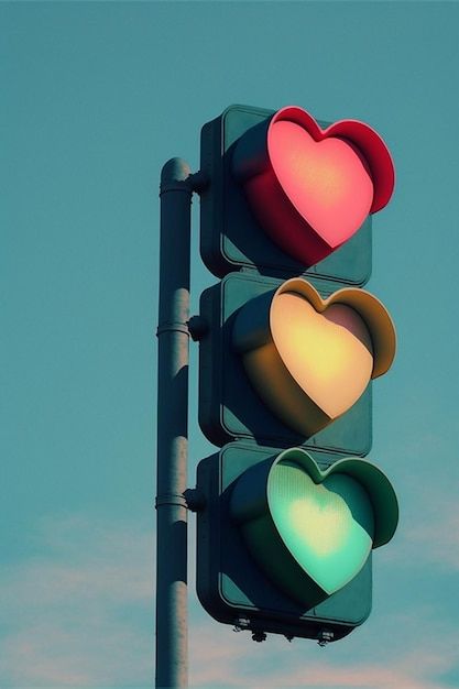 a traffic light with two hearts on it