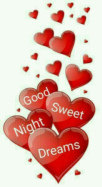 red hearts with good night, sweet dreams and good night words on them in the middle