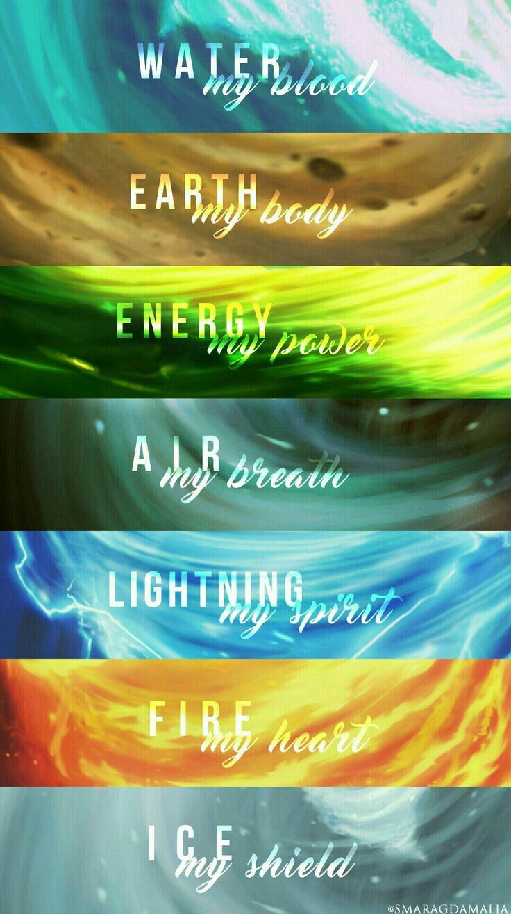 four different types of waves with the words water, earth, energy and fire in them