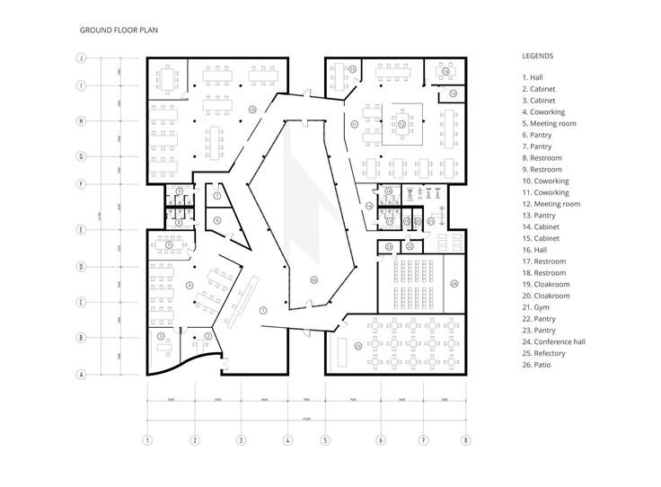 the floor plan for an office building with several floors and various areas to be seen