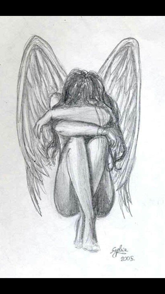 a pencil drawing of an angel hugging someone