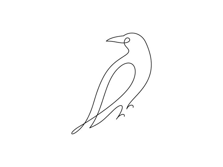 a black and white drawing of a bird