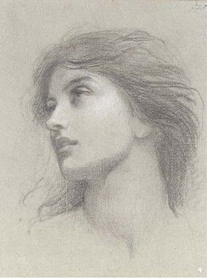 a drawing of a woman's head with her hair blowing in the wind and eyes closed