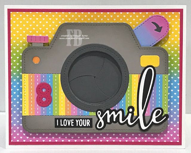 a card with an image of a camera and the words i love your smile on it