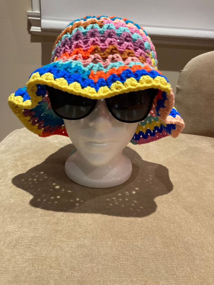 "Hand crocheted hand made cotton bucket hat with floppy wide brim  Size: M-L Crown: 7.5\" Height:9\" Width: 12\" Head circumference : 22\"-24\" Wear this hat to the beach or wear shopping, go for walks." Brimmed Crochet Hat In Cotton Yarn, Cotton Crochet Hat For Vacation, Vacation Cotton Crochet Hat With Short Brim, Vacation Crochet Hat With Short Brim, Cotton Brimmed Hat For Beach Season, Cotton Bucket Hat For Beach Season, One Size, Cotton Bucket Hat For Beach Season, Curved Brim Crochet Cotton Hat For Vacation, Wide Brim Cotton Yarn Crochet Hat For Vacation