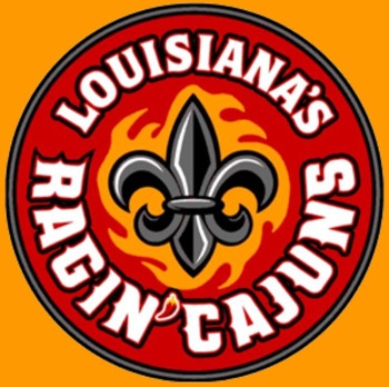 the logo of the university of louisiana southern league football team, featuring fleurons and flames