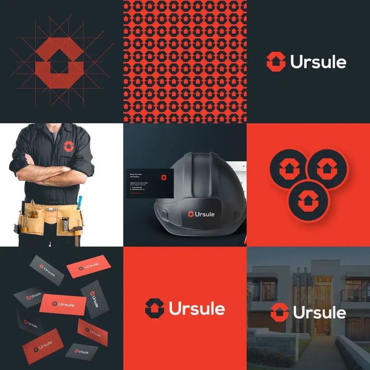 the logo for ursule is shown in several different colors and sizes, including red