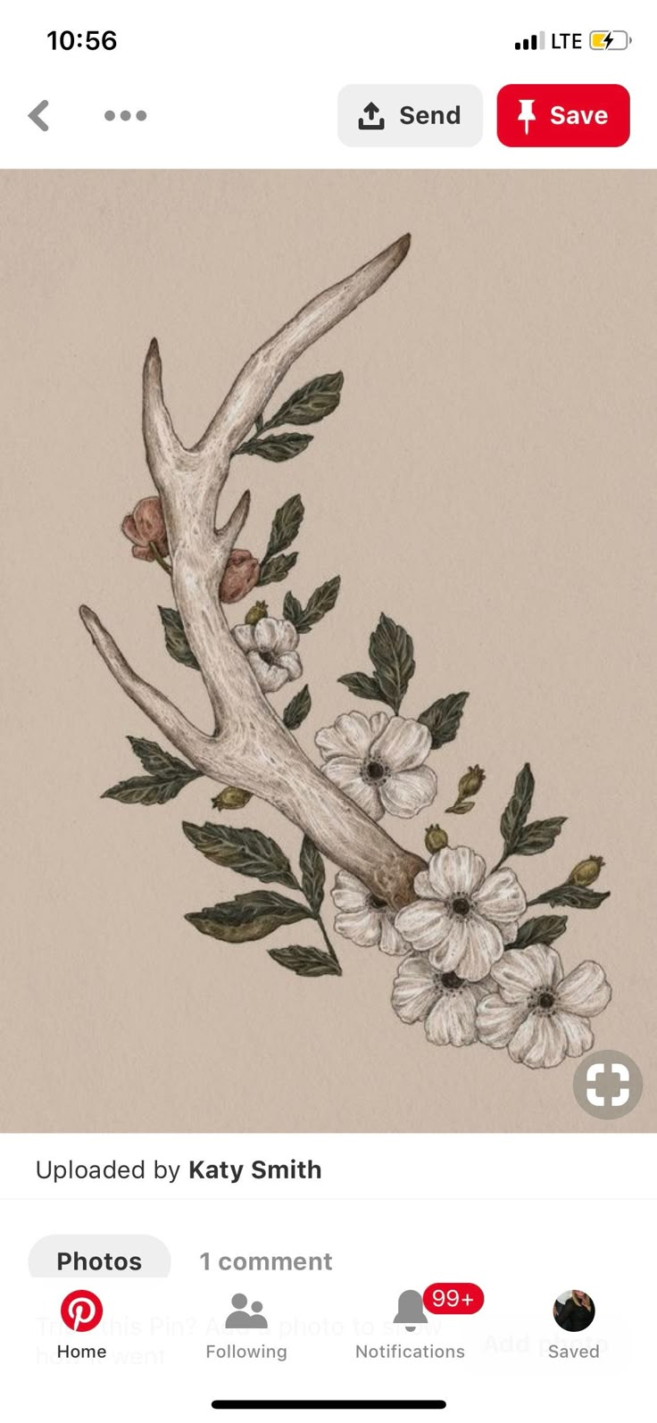 an antler with flowers and leaves on it's back is shown in the instagram