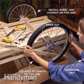 a woman working on a bicycle wheel with tools attached to the spokes and wheels