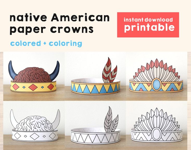 the native american paper crowns are colored and coloring