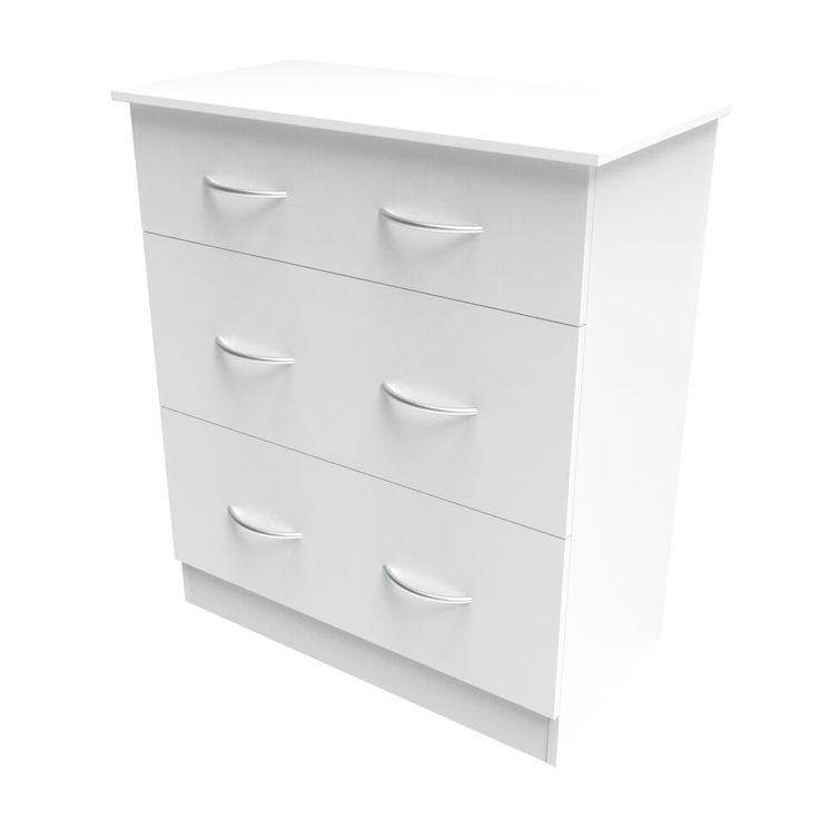 a white dresser with five drawers on it