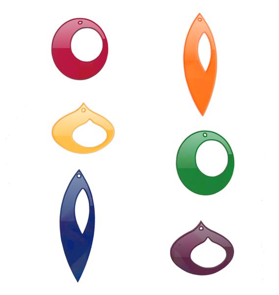 six different colored shapes are shown in the shape of an oval, triangle, and oval