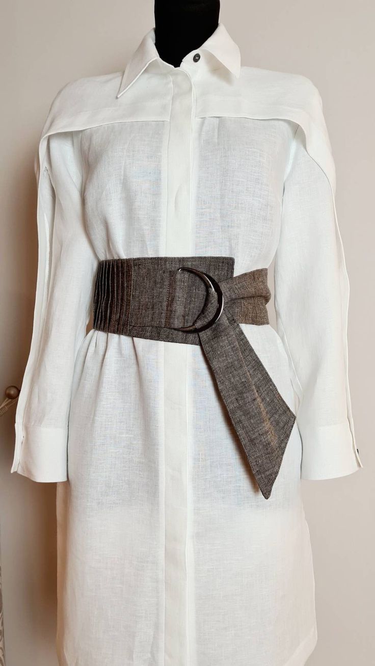 "OBI style wrap belt Wrap style Wide Obi Belt made from natural linen fabric. MORE COLOR AVAILABLE! DETAILS - comes in 10 sizes - Japanese style belt - 100% linen - natural flax color - Fabric: Linen,softened medium weight  SIZES - SIZE 1 - Waist 23\"-25\" = 58-63 cm - SIZE 2 - Waist 25\"-27\" = 64-69 cm - SIZE 3 - Waist 27\"-29\" = 69-74 cm - SIZE 4 - Waist 29\"-31\" = 74-79 cm - SIZE 5 - Waist 31\"-33\" =  79-84 cm - SIZE 6 - Waist 33\"-35\" =  84-89cm - SIZE 7 - Waist 35\"- 37\" = 89-93cm - SIZE 8 - Waist 37\"-39\" = 94-99cm - SIZE 9 - Waist 39\"-41\" = 99-104cm - SIZE 10 - Waist 41\"-43\" = 104-109cm If you need custom Size, please ask me ;)  FABRICS & CARE We use Oeko-Tex certified 100% European linen fabrics which guarantees you that it meets human - ecological requirements. The fabr Fabric Belt Design, Elegant Fitted Brown Corset Belt, Elegant Summer Corset Belt With Belt Included, Elegant Summer Corset Belt, Elegant Fabric Belt For Summer, Elegant Summer Fabric Belt, Elegant Beige Fabric Belt, Elegant Beige Belt, Fabric Belts For Women