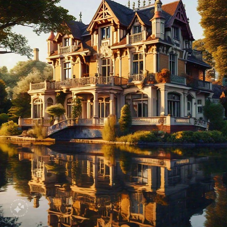 a large house sitting on top of a lake