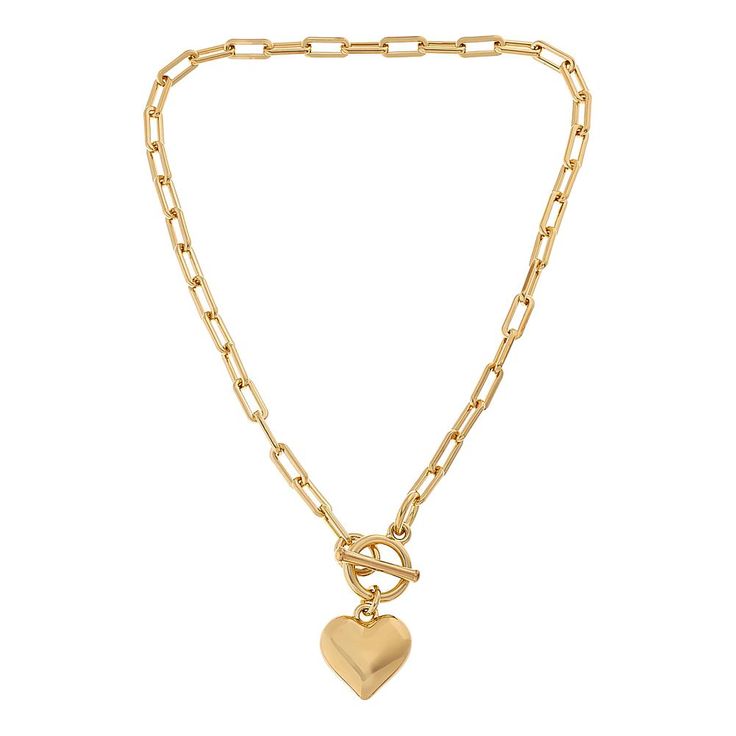 Soave Oro 14K Electroform Heart Charm Toggle Necklace Perfect for any occasion, this timeless toggle necklace is a must-have for those who appreciate classic, sophisticated styles. The heart-shaped charm adds a touch of elegance to any outfit, while the lightweight electroform design ensures comfort.       Approx. 18"L x 3/16"W     Charm approx. 1-1/8"L x 15/16"W     14K Gold electroformed over an inner core of resin     Paperclip chain with toggle clasp Elegant Heart Toggle Necklace, Gold Heart Pendant Toggle Necklace As Gift, Gold Toggle Necklace With Heart Charm As Gift, Elegant Toggle Necklace For Valentine's Day Gift, Classic Heart Necklace With Adjustable Chain, Elegant Chain Necklace With Heart Pendant And Lobster Clasp, Elegant Heart Pendant Chain Necklace With Lobster Clasp, Elegant Heart Toggle Necklace For Everyday, Elegant Toggle Necklace Tarnish Resistant