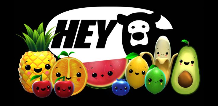 a group of fruits and vegetables with the word hey