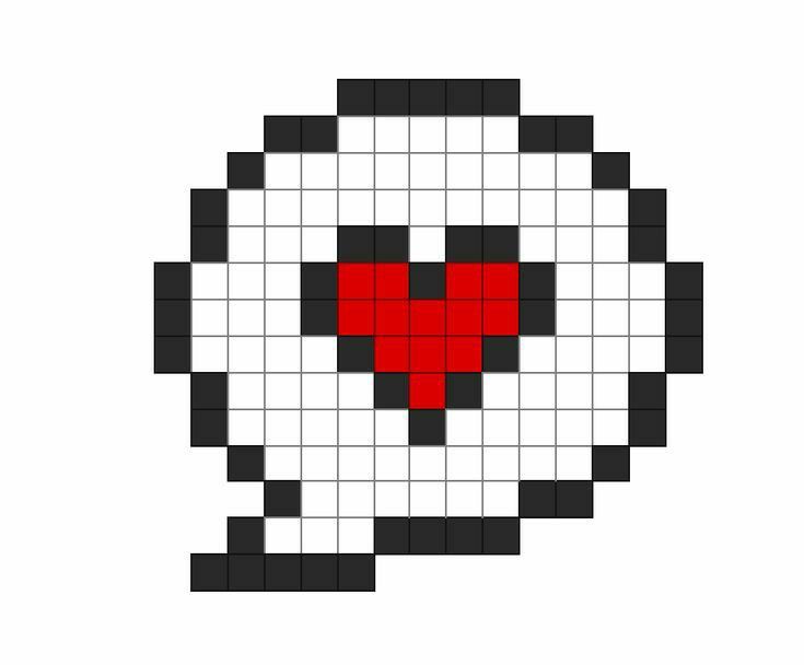 an image of a red heart in the middle of a black and white pixel pattern