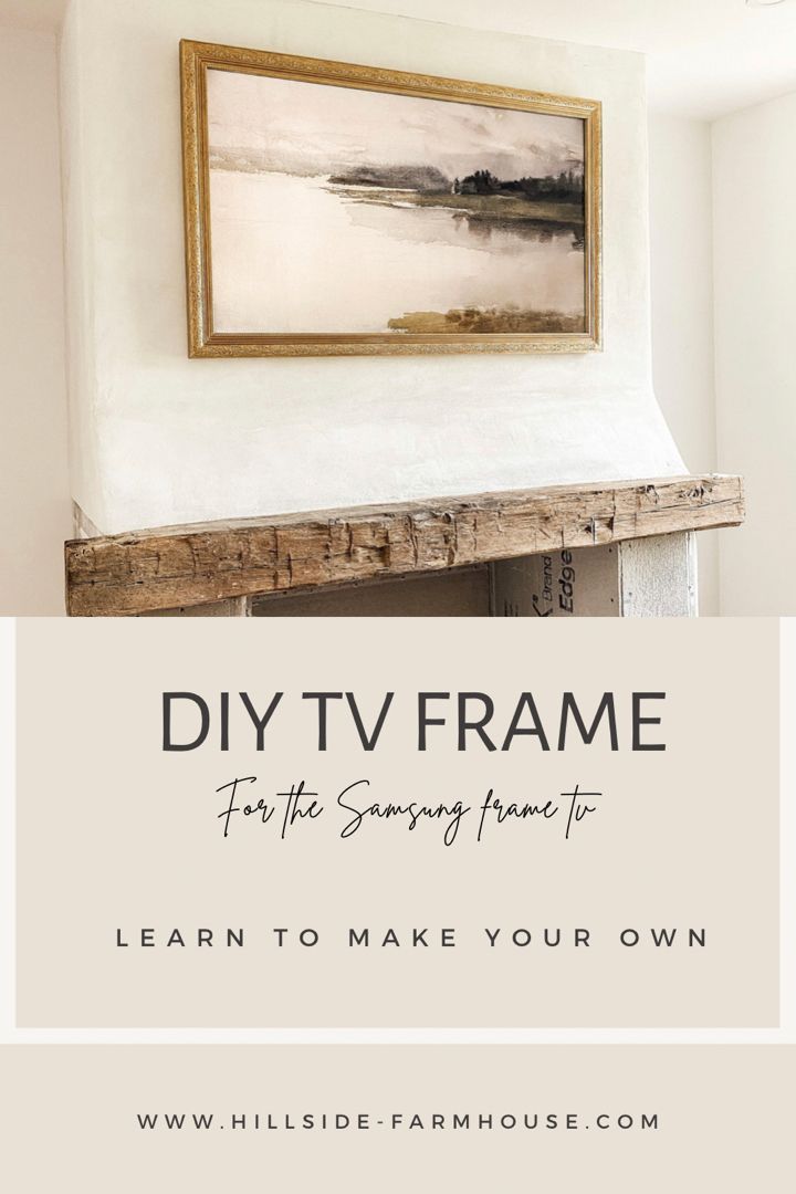 how to make your own frame for the Samsung Frame TV. This budget friendly DIY is the perfect project to elevate any room in your home. How To Make Tv Frame, Tv With Wood Frame, Tv Wood Frame Mounted Tv, Picture Frame Tv Bedroom, Samsung Frame Tv Kitchen, Frames For Samsung Frame Tv, Wall Mounted Tv Frame, Make Frame For Tv, Sony Tv Frame