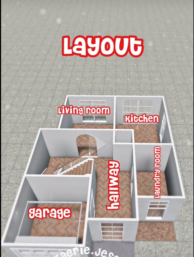 a floor plan for a house with the words layout in red and white on it