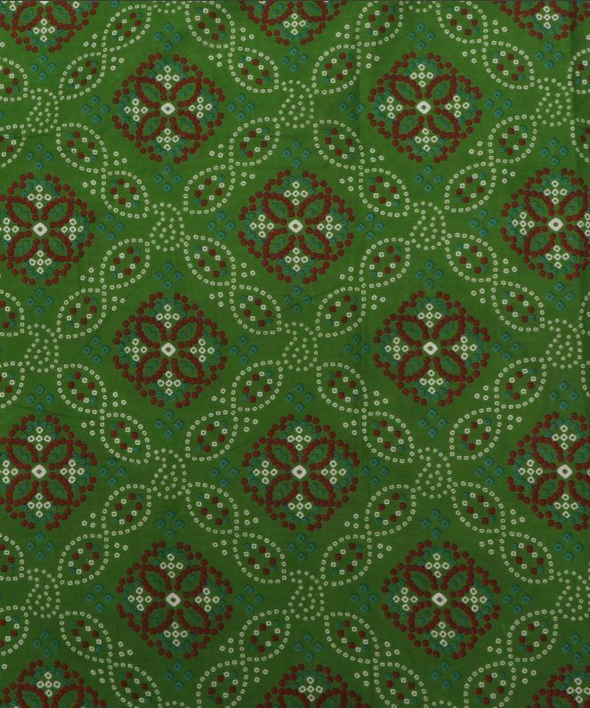 a green background with red and white designs