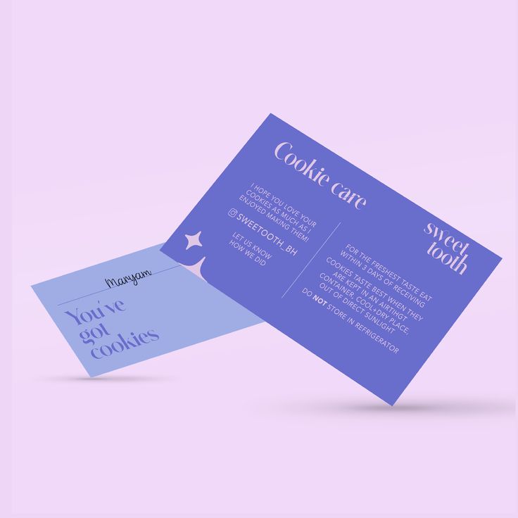 two business cards with the words cookie care on them